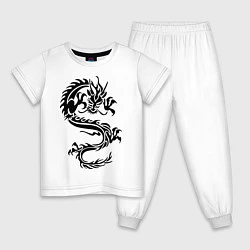 Пижама хлопковая детская Дракон орнамент, цвет: белый