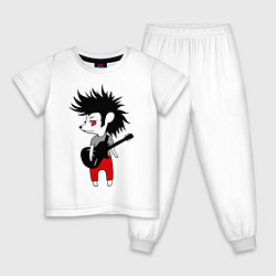 Пижама хлопковая детская Ежик рок музыкант, цвет: белый