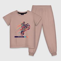 Пижама хлопковая детская Motocross Z, цвет: пыльно-розовый
