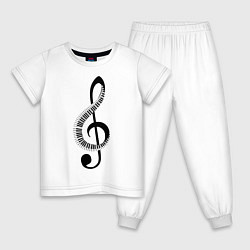 Пижама хлопковая детская Скрипичный ключ и клавиши, цвет: белый