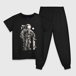 Пижама хлопковая детская Space skateboarding, цвет: черный