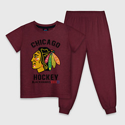 Пижама хлопковая детская CHICAGO BLACKHAWKS NHL, цвет: меланж-бордовый