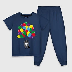 Пижама хлопковая детская Енот с шариками, цвет: тёмно-синий