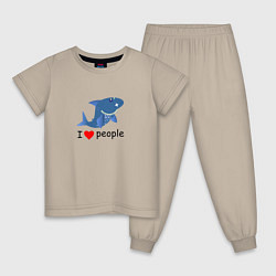Пижама хлопковая детская Добрая акула, цвет: миндальный
