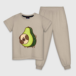 Пижама хлопковая детская Мопс-авокадо, цвет: миндальный