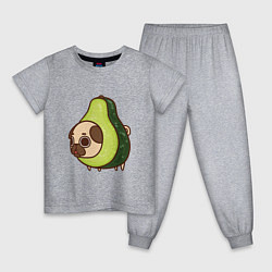 Пижама хлопковая детская Мопс-авокадо, цвет: меланж