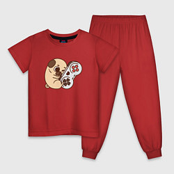 Пижама хлопковая детская Мопс-игрун, цвет: красный