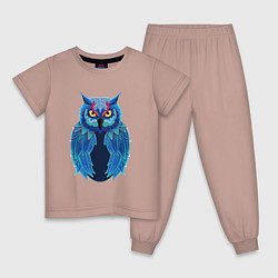 Пижама хлопковая детская Следящая сова, цвет: пыльно-розовый
