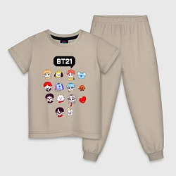 Пижама хлопковая детская BTS BT21, цвет: миндальный