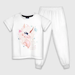 Пижама хлопковая детская Единорог, цвет: белый