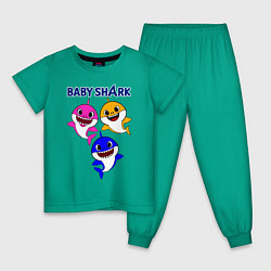 Пижама хлопковая детская Baby Shark, цвет: зеленый