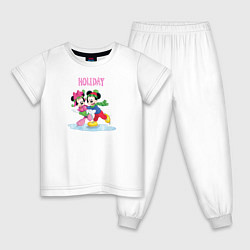 Пижама хлопковая детская Mickey & Minnie, цвет: белый