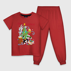 Пижама хлопковая детская Happy Christmas!, цвет: красный