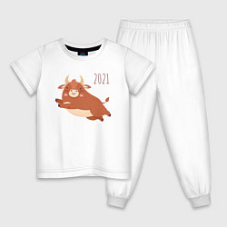 Пижама хлопковая детская Год быка 2021, цвет: белый