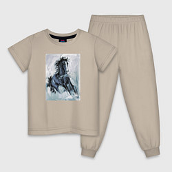 Пижама хлопковая детская Лошадь арт, цвет: миндальный