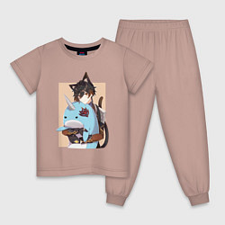Пижама хлопковая детская Милый Чжун Ли и Тарталья-кит, цвет: пыльно-розовый