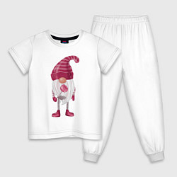 Пижама хлопковая детская Гномик с бутоном, цвет: белый