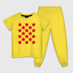 Пижама хлопковая детская Красные звезды, цвет: желтый