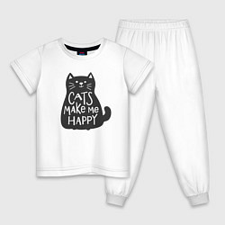 Пижама хлопковая детская Cat make me happy, цвет: белый