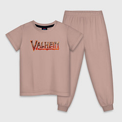 Пижама хлопковая детская Valheim огненный лого, цвет: пыльно-розовый