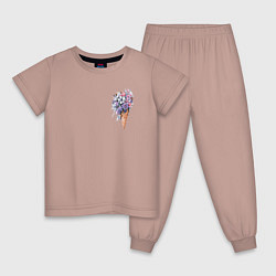 Пижама хлопковая детская Цветочное мороженое, цвет: пыльно-розовый