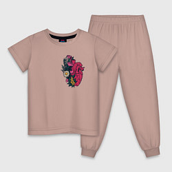 Пижама хлопковая детская Heart, цвет: пыльно-розовый