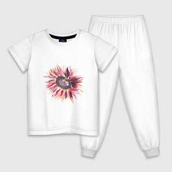 Пижама хлопковая детская Акварельный подсолнух, цвет: белый