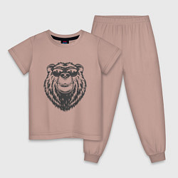 Пижама хлопковая детская Русский медведь в очках, цвет: пыльно-розовый