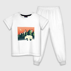 Пижама хлопковая детская Белый медведь пейзаж с горами, цвет: белый