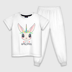 Пижама хлопковая детская Кролик-единорог, цвет: белый