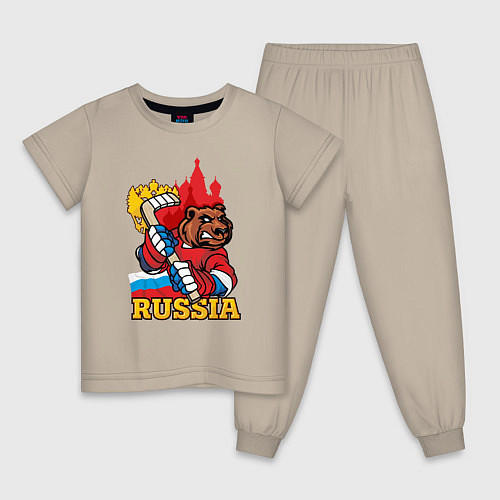 Детская пижама Хоккей Россия / Миндальный – фото 1