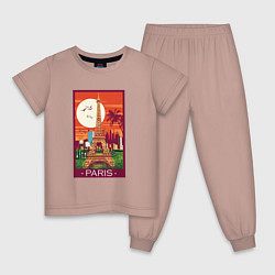 Пижама хлопковая детская Париж, цвет: пыльно-розовый