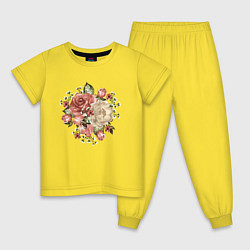 Пижама хлопковая детская Букет, цвет: желтый