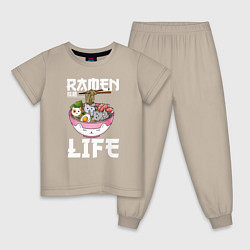 Пижама хлопковая детская Ramen life, цвет: миндальный