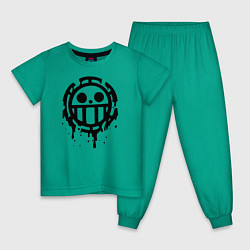 Пижама хлопковая детская One Piece знак черной краской, цвет: зеленый