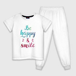 Пижама хлопковая детская Be happy and smile, цвет: белый