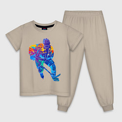 Пижама хлопковая детская Хоккеист, цвет: миндальный