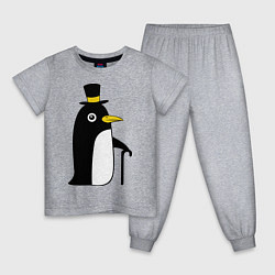 Пижама хлопковая детская Пингвин в шляпе, цвет: меланж