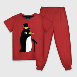 Пижама хлопковая детская Пингвин в шляпе, цвет: красный