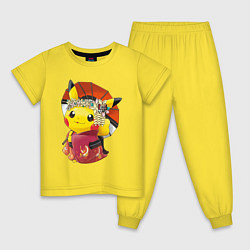 Пижама хлопковая детская Пикачу гейша, цвет: желтый