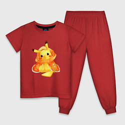 Пижама хлопковая детская Пикачу в пледике, цвет: красный