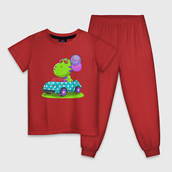 Пижама хлопковая детская Динозаврик в машине, цвет: красный