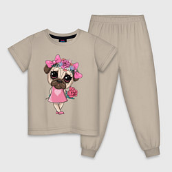 Пижама хлопковая детская Скромная собачка, цвет: миндальный