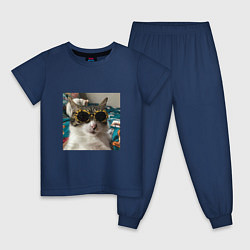Пижама хлопковая детская Мем про кота, цвет: тёмно-синий