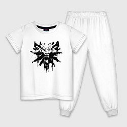 Пижама хлопковая детская The Witcher подтеки лого, цвет: белый