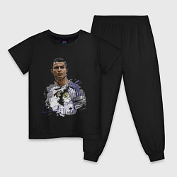 Пижама хлопковая детская Cristiano Ronaldo Manchester United Portugal, цвет: черный