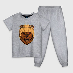 Пижама хлопковая детская Грозный медведь, цвет: меланж