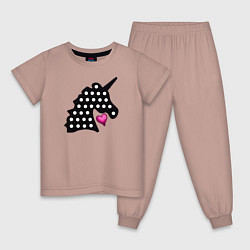 Пижама хлопковая детская Единорог, сердце, поп-ит, цвет: пыльно-розовый