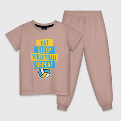 Пижама хлопковая детская Еда, сон, волейбол, цвет: пыльно-розовый