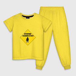 Пижама хлопковая детская Attention! Sysadmin is here!, цвет: желтый